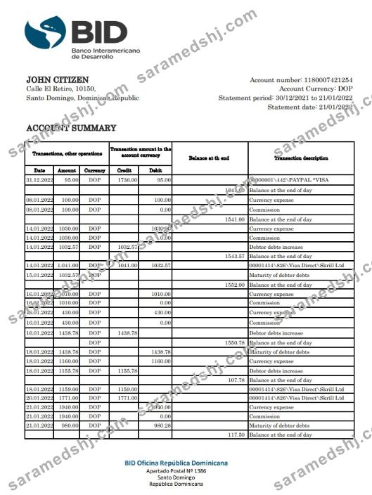 Dominican Republic Bid bank statement xls